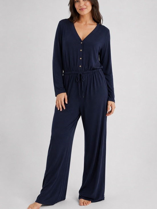 Lou & Grey Pants - Lou & Grey Signaturesoft Jumpsuit Women’s Large Navy Wide Leg Lounge One Piece